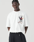 Deve Nakışlı Ekru Oversize Tshirt 5154