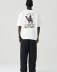 Deve Nakışlı Ekru Oversize Tshirt 5154
