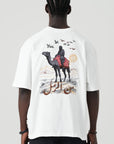 Deve Nakışlı Ekru Oversize Tshirt 5154