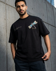 Kelebek Desenli Siyah Oversize Tshirt 5155