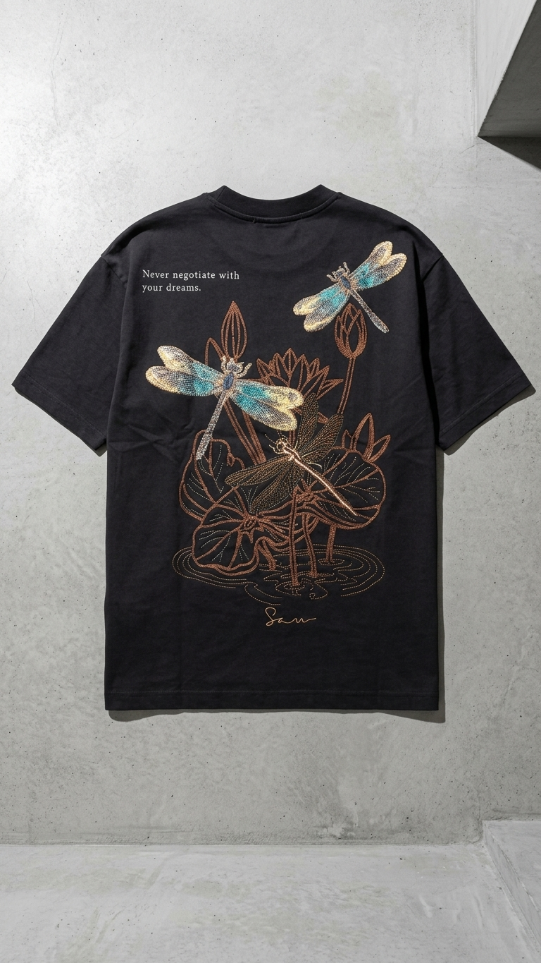 Kelebek Desenli Siyah Oversize Tshirt 5155