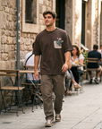 Çiçek Nakışlı Kahve Oversize Tshirt 5156