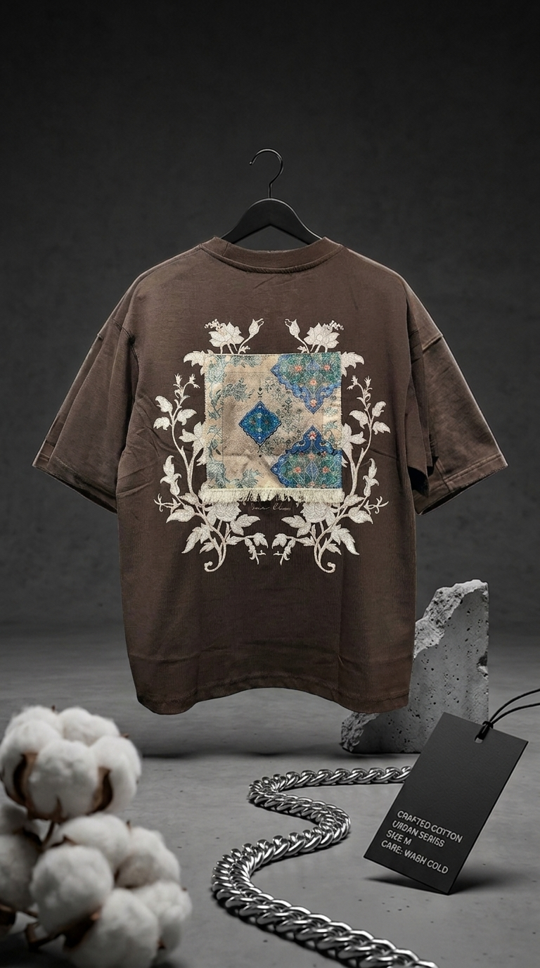 Çiçek Nakışlı Kahve Oversize Tshirt 5156