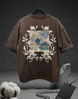 Çiçek Nakışlı Kahve Oversize Tshirt 5156
