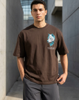 Kurt Desenli Kahve Oversize Tshirt 5157