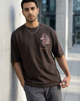 Kurt Baskılı Kahve Oversize Tshirt 5158