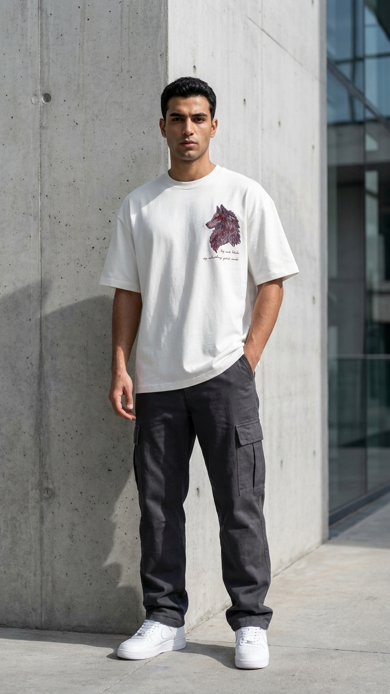 Kurt Baskılı Ekru Oversize Tshirt 5158