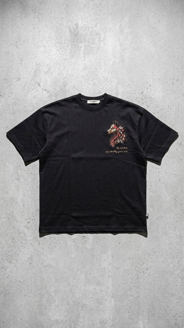 Kurt Baskılı Siyah Oversize Tshirt 5158