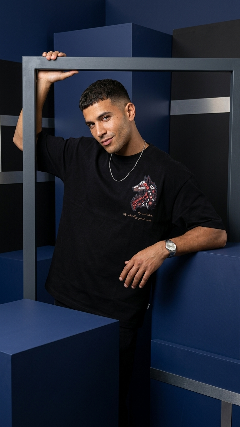 Kurt Baskılı Siyah Oversize Tshirt 5158