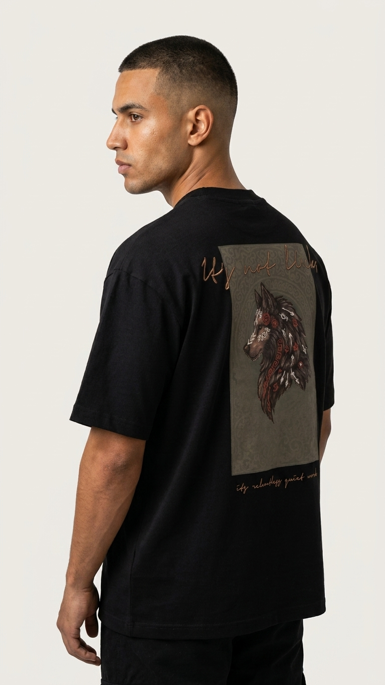 Kurt Baskılı Siyah Oversize Tshirt 5158