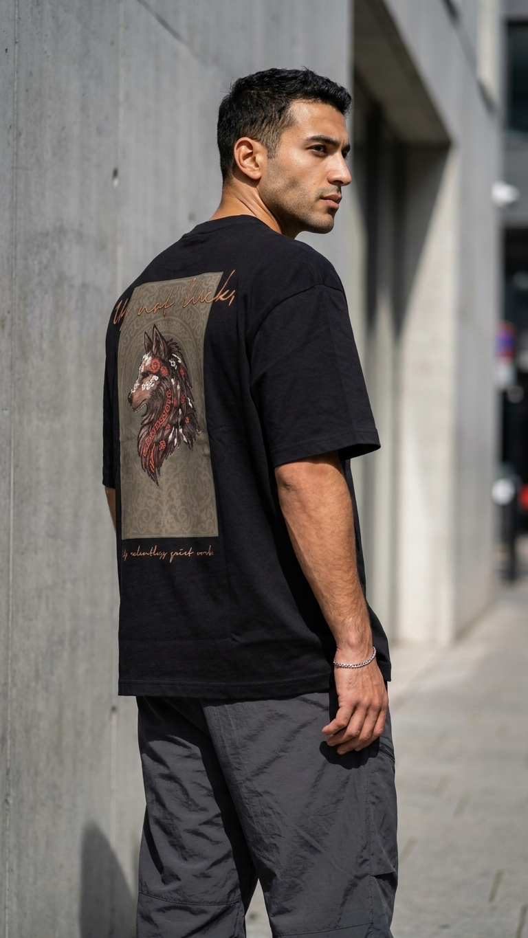 Kurt Baskılı Siyah Oversize Tshirt 5158