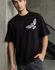 Yarasa Desenli Siyah Oversize Tshirt 5160
