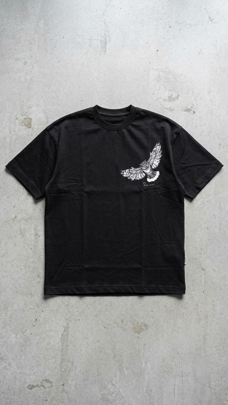 Yarasa Desenli Siyah Oversize Tshirt 5160