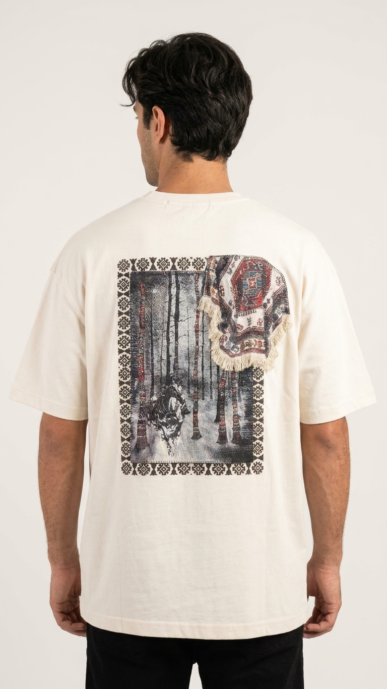 At ve Kilim Desenli Taş Oversize Tshirt 5174