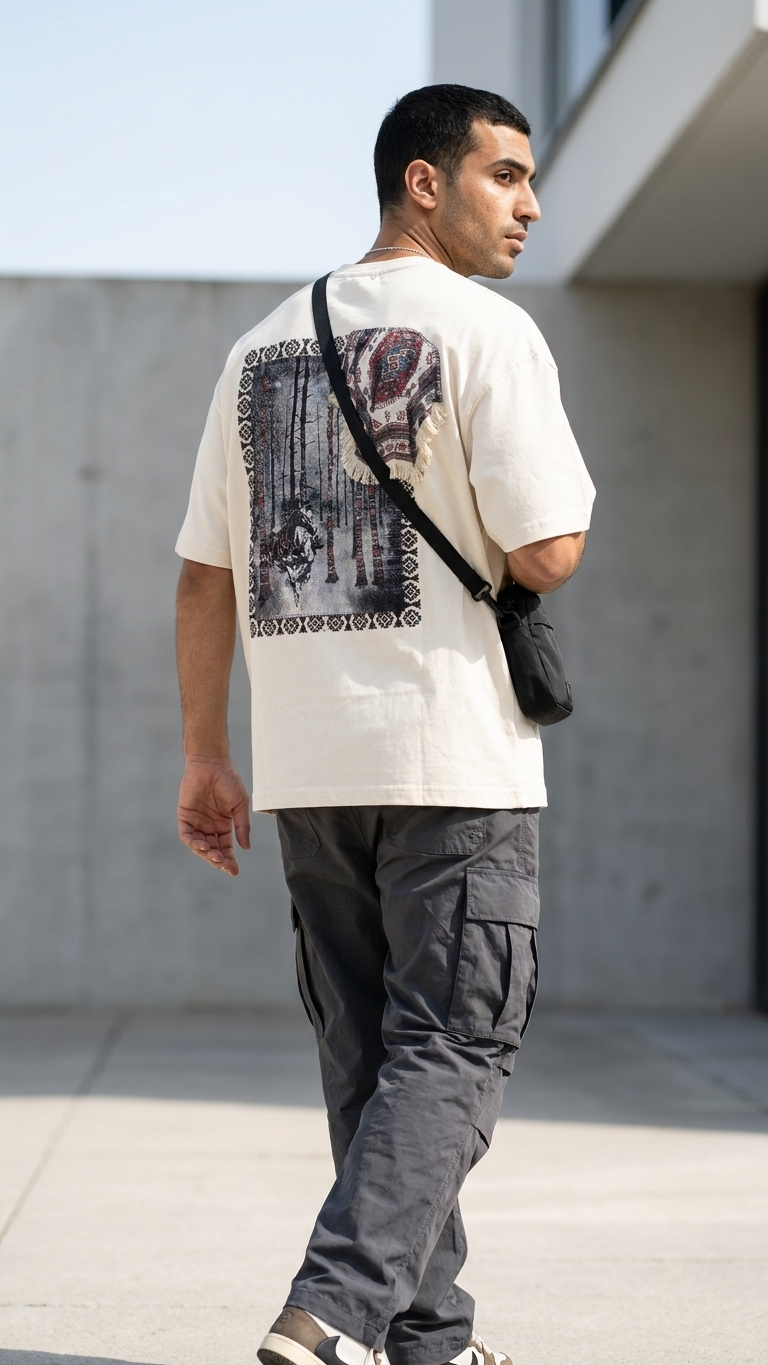 At ve Kilim Desenli Taş Oversize Tshirt 5174