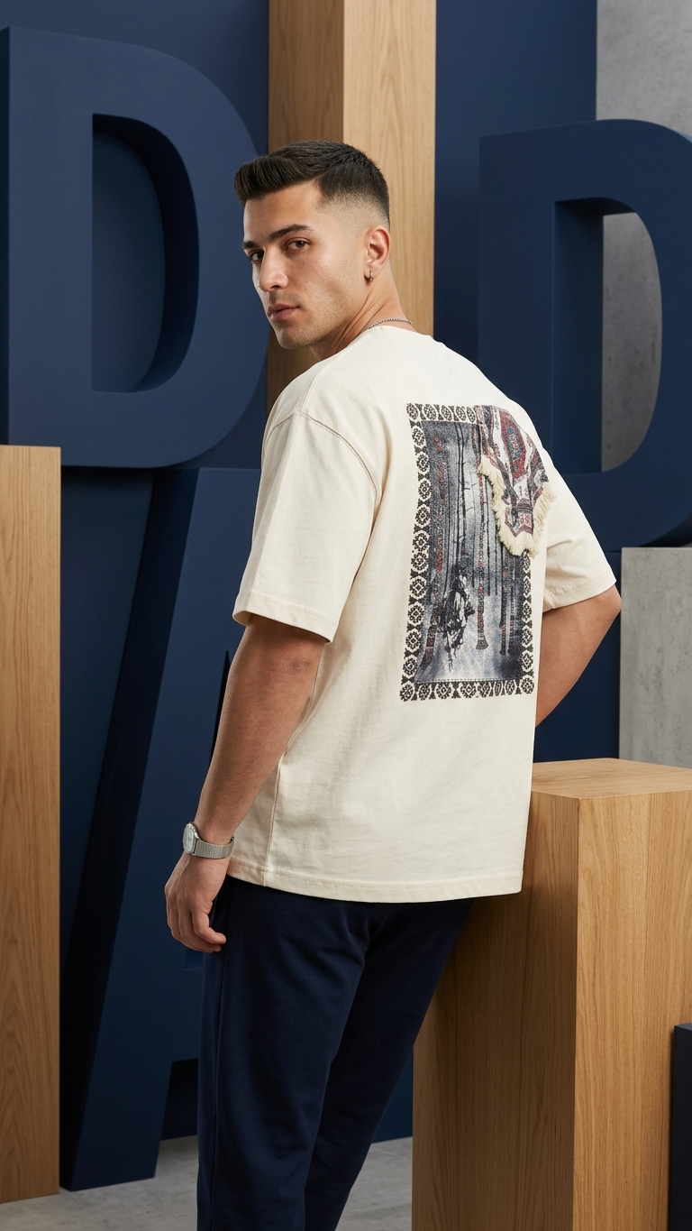 At ve Kilim Desenli Taş Oversize Tshirt 5174