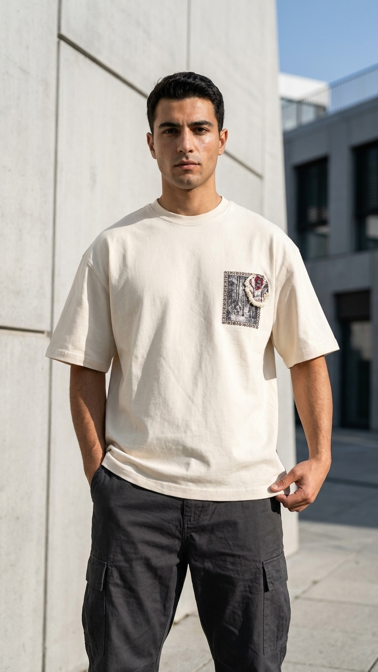At ve Kilim Desenli Taş Oversize Tshirt 5174