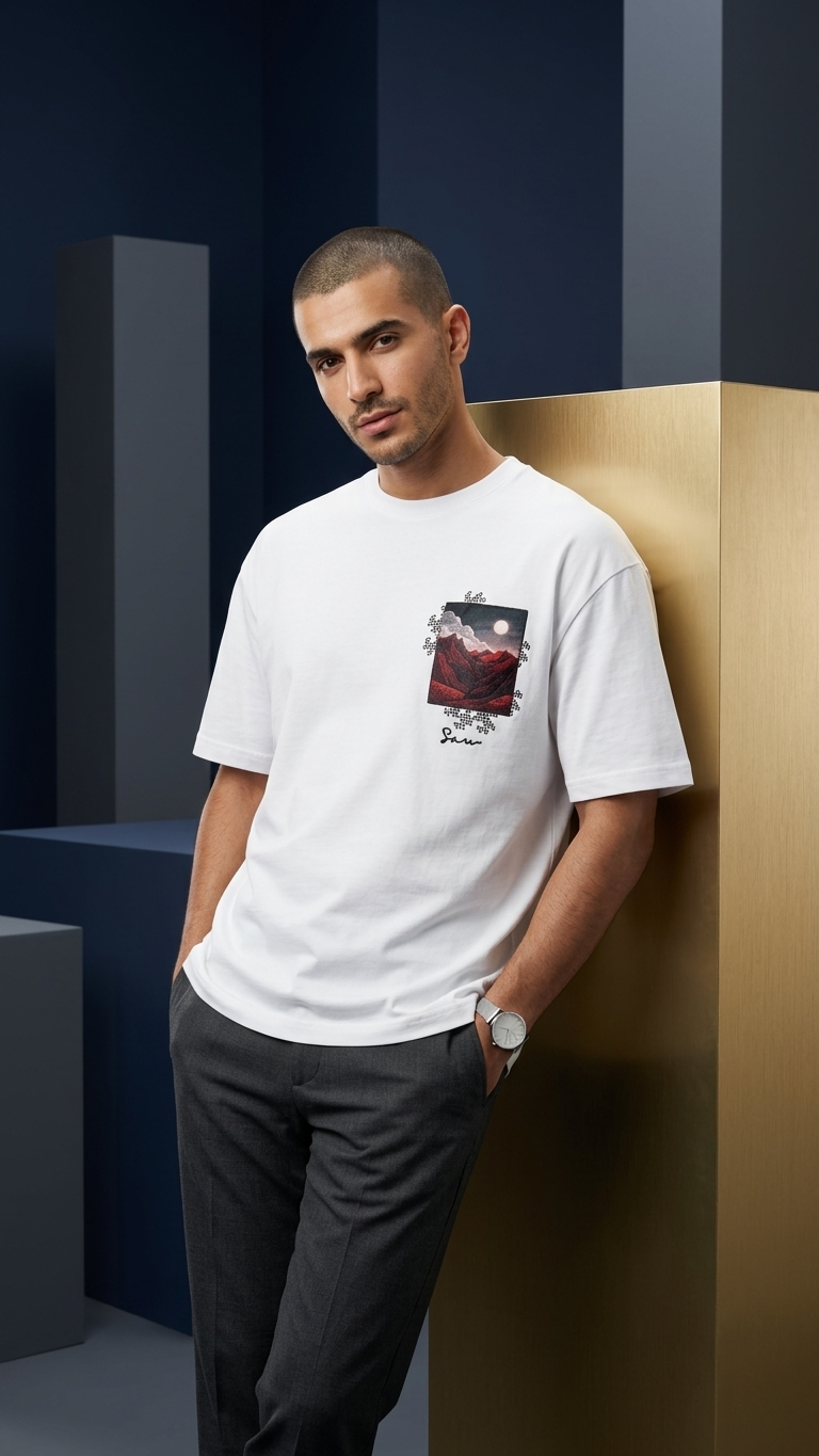 Kabartma Baskı Ekru Oversize Tshirt 5178