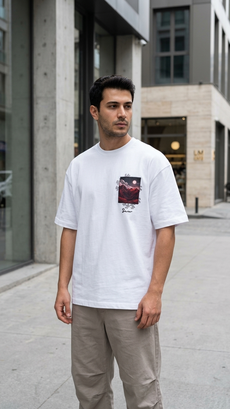 Kabartma Baskı Ekru Oversize Tshirt 5178