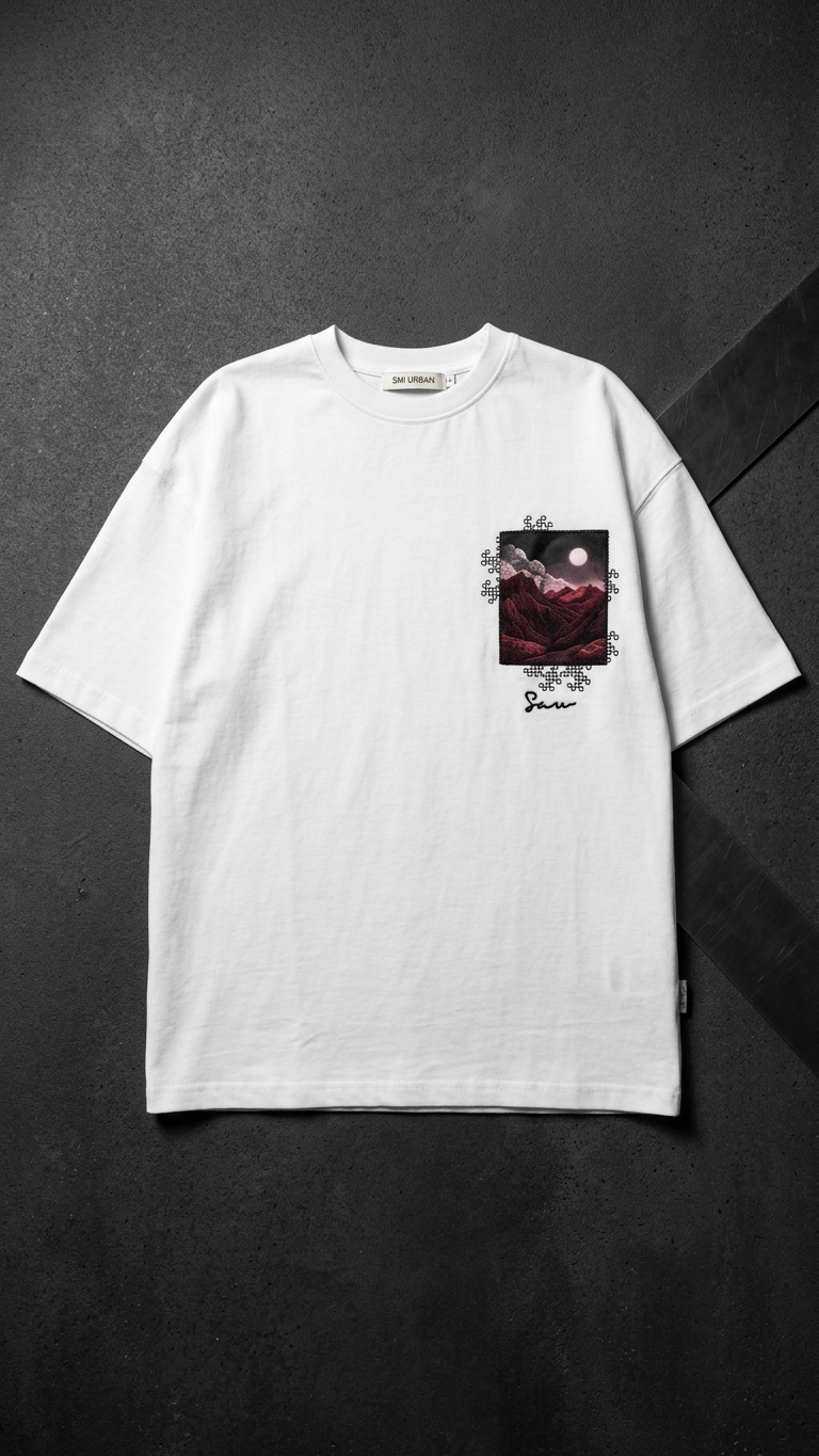 Kabartma Baskı Ekru Oversize Tshirt 5178