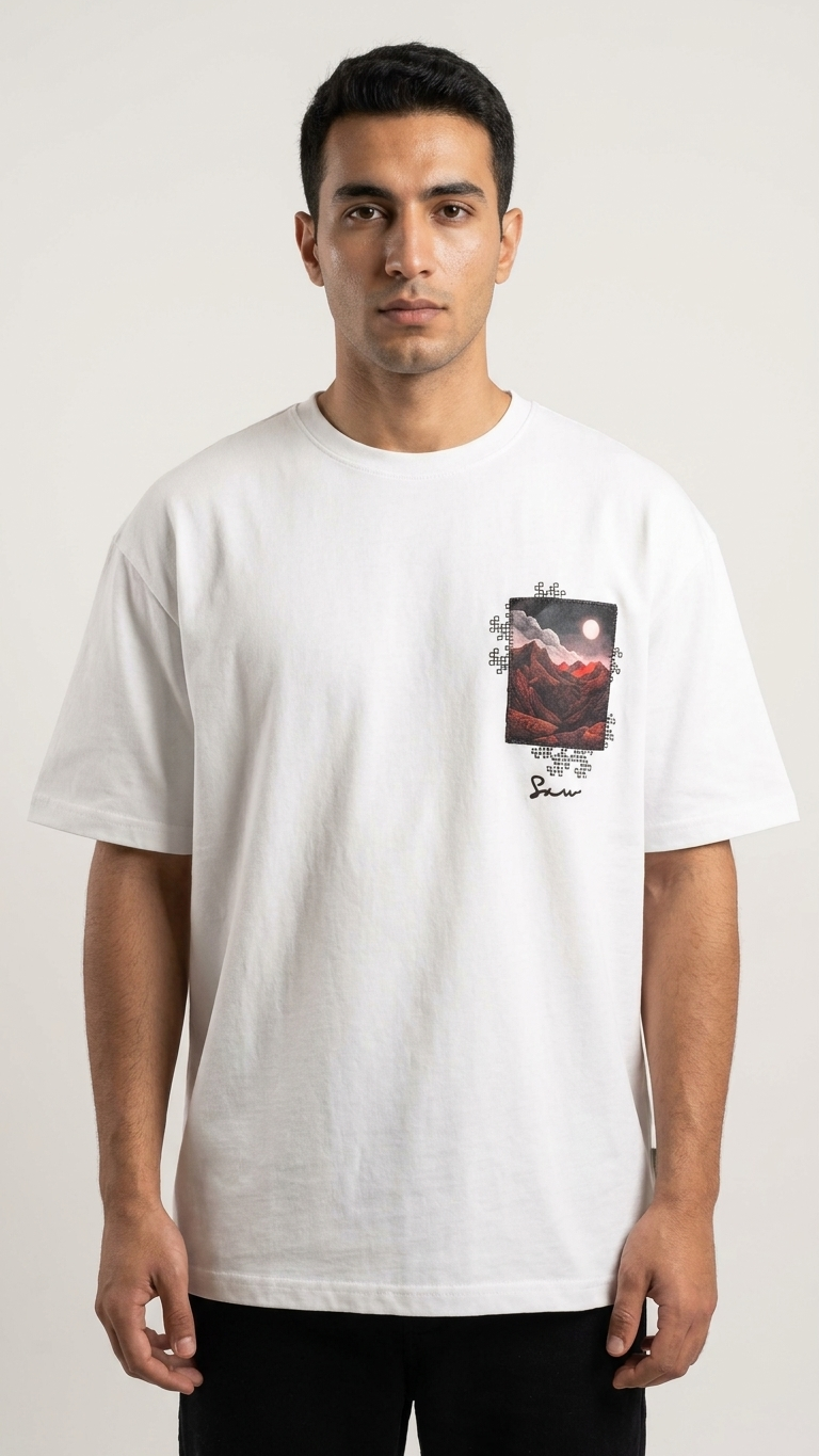 Kabartma Baskı Ekru Oversize Tshirt 5178