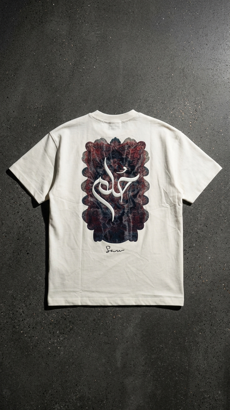 Arapça Nakışlı Ekru Oversize Tshirt 5185