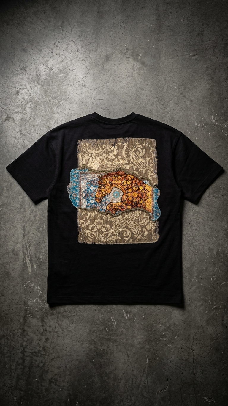 Baskı ve Nakışlı Siyah Oversize Tshirt 5186