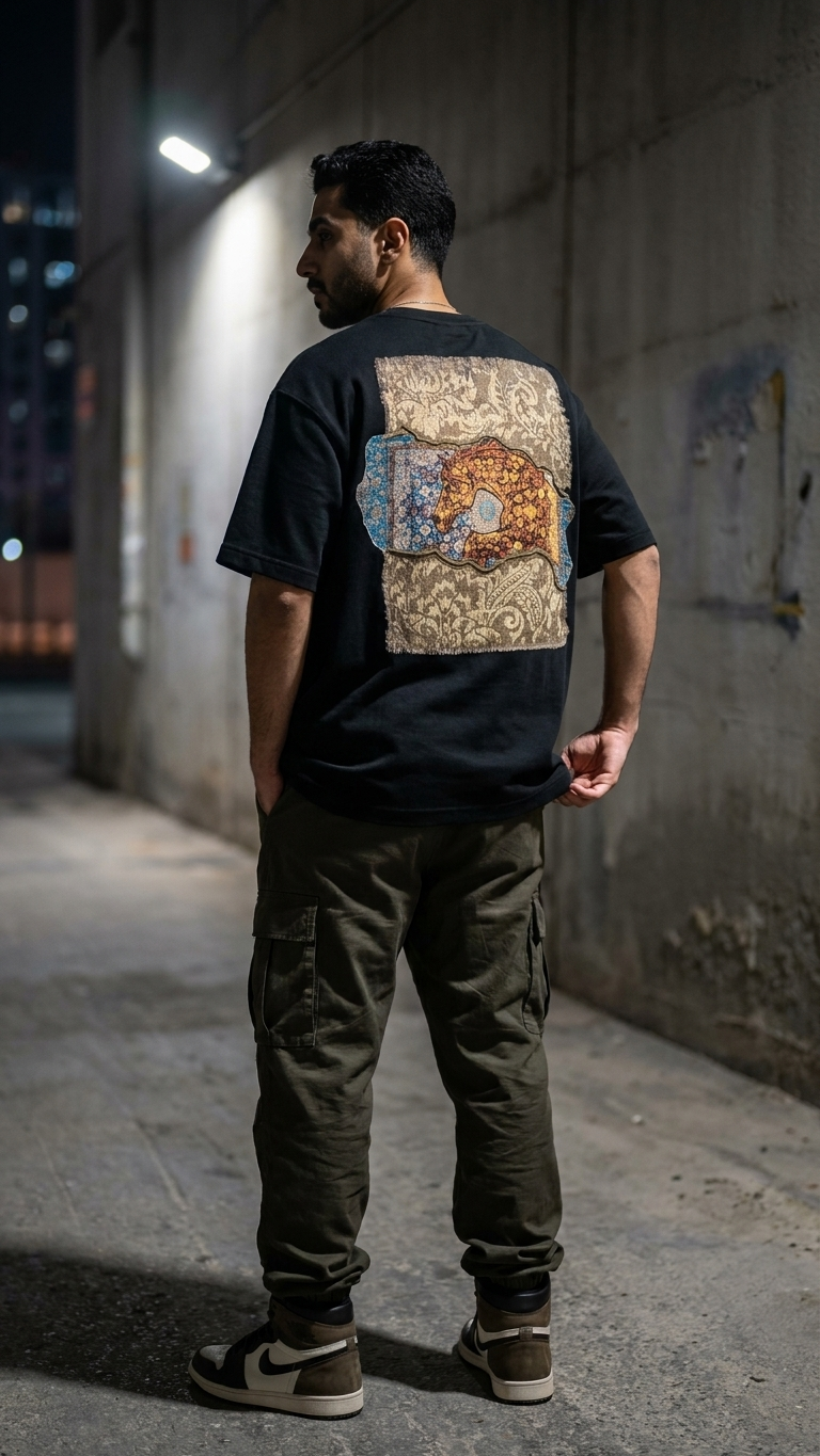 Baskı ve Nakışlı Siyah Oversize Tshirt 5186