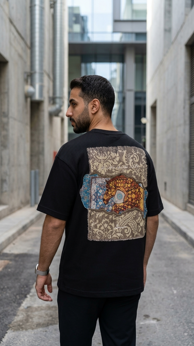 Baskı ve Nakışlı Siyah Oversize Tshirt 5186
