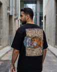 Baskı ve Nakışlı Siyah Oversize Tshirt 5186
