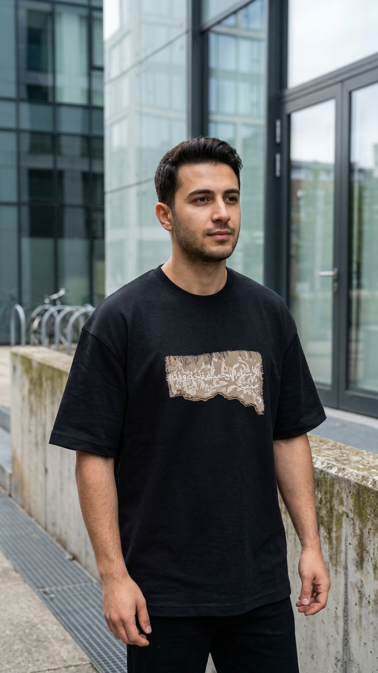 Baskı ve Nakışlı Siyah Oversize Tshirt 5186
