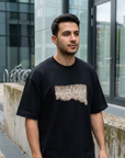 Baskı ve Nakışlı Siyah Oversize Tshirt 5186