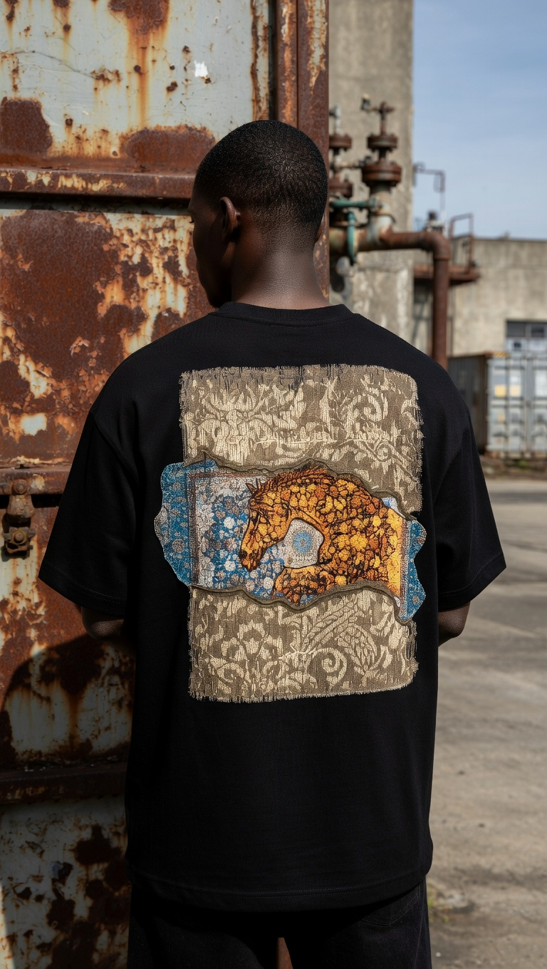 Baskı ve Nakışlı Siyah Oversize Tshirt 5186