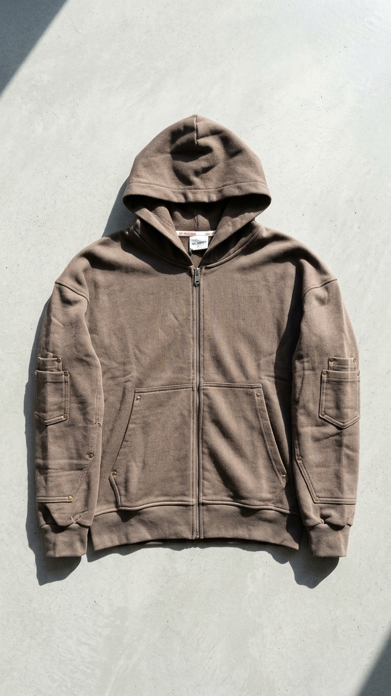 Rivet Detaylı Fermuarlı Kahve Sweatshirt 5190