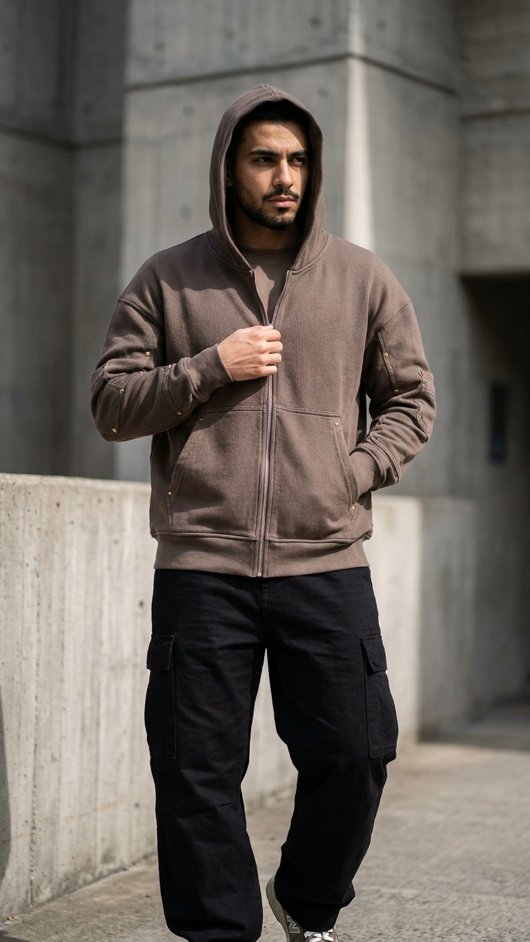 Rivet Detaylı Fermuarlı Kahve Sweatshirt 5190