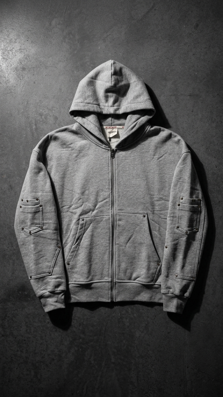 Rivet Detaylı Fermuarlı Gri Sweatshirt 5190