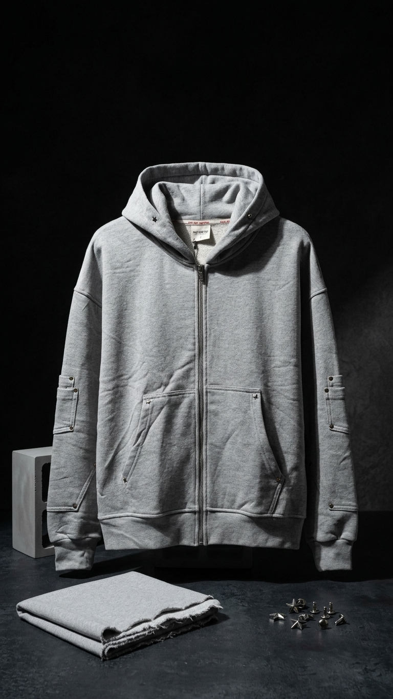 Rivet Detaylı Fermuarlı Gri Sweatshirt 5190