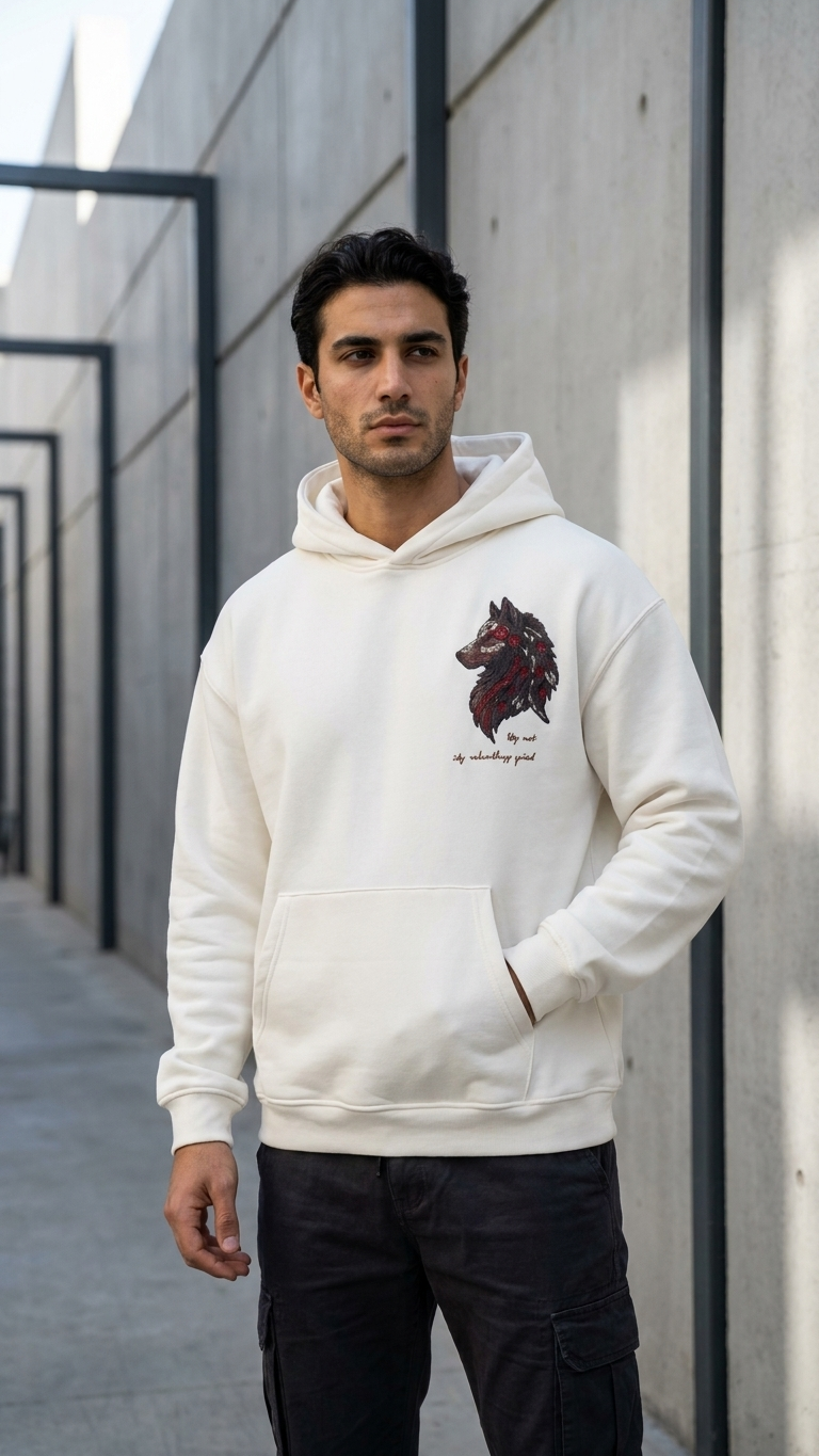 Kurt Desenli Oversize Ekru Sweatshirt 5208