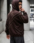 Yün Şerit Desenli Oversize Kahve Sweatshirt 5217