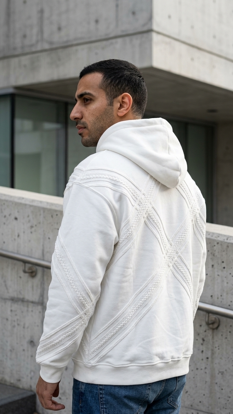 Yün Şerit Desenli Oversize Ekru Sweatshirt 5217