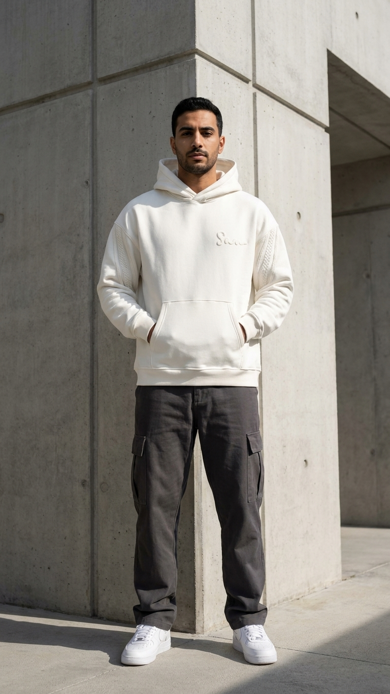 Yün Şerit Desenli Oversize Ekru Sweatshirt 5217