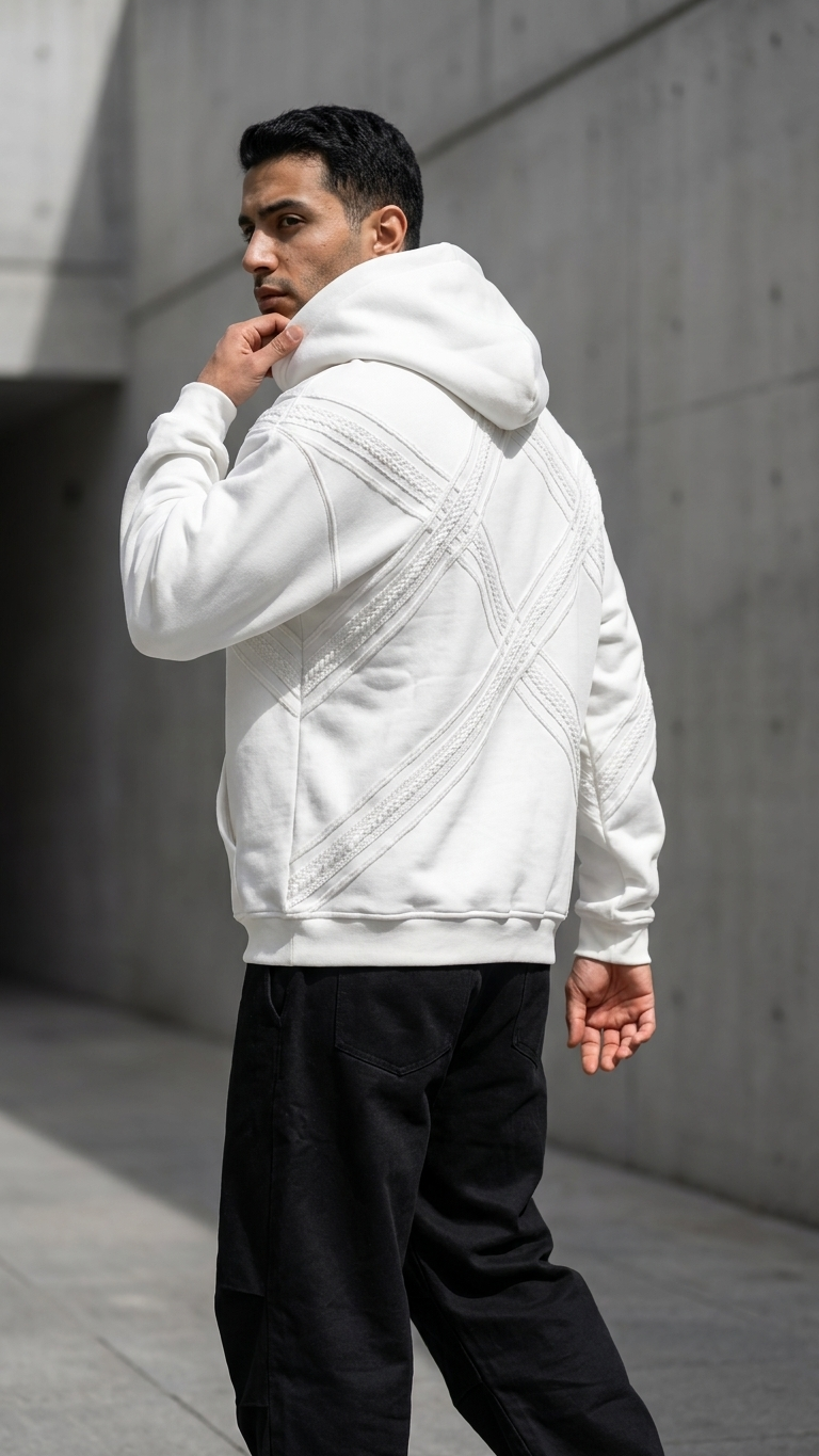 Yün Şerit Desenli Oversize Ekru Sweatshirt 5217