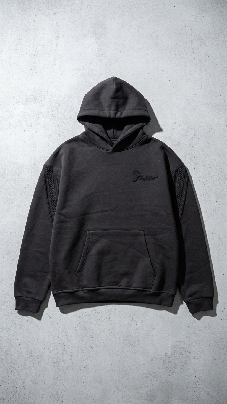 Yün Şerit Desenli Oversize Siyah Sweatshirt 5217