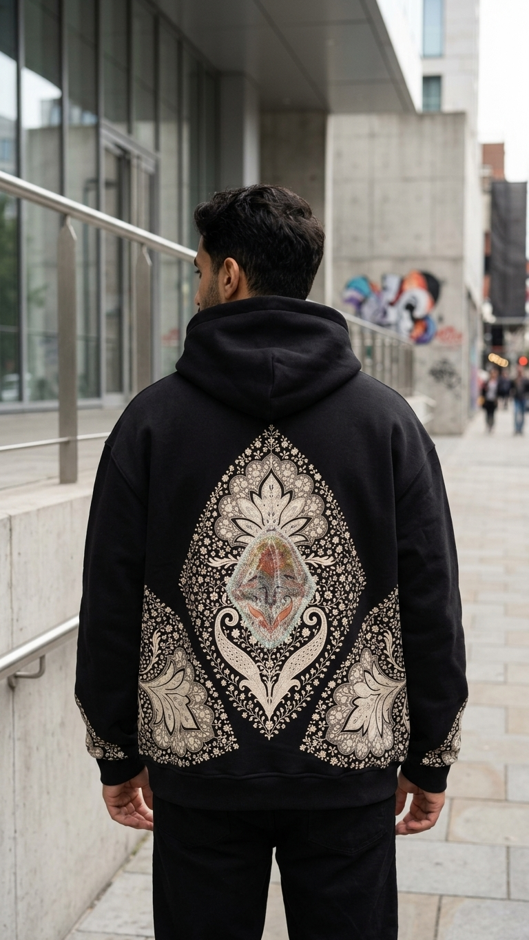 Etnik Kilim İşleme Oversize Siyah Sweatshirt 5223