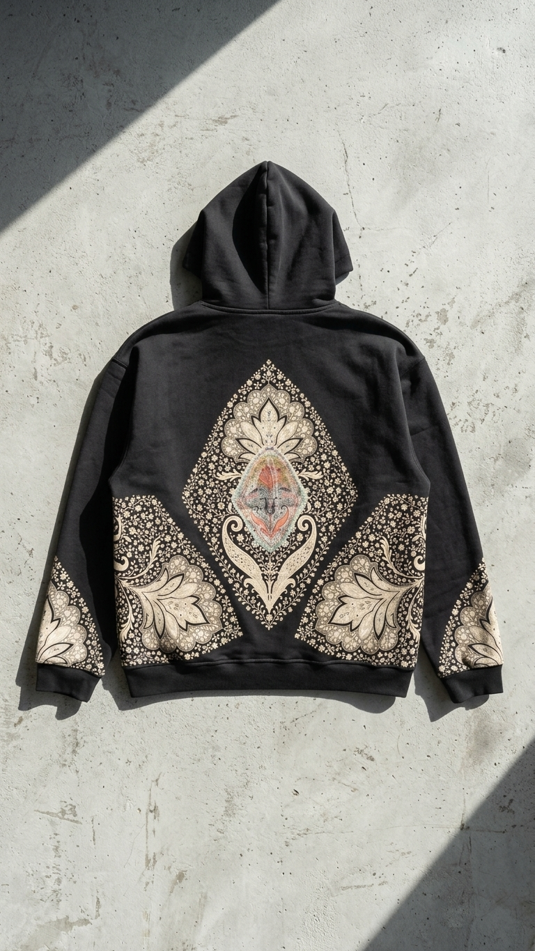 Etnik Kilim İşleme Oversize Siyah Sweatshirt 5223