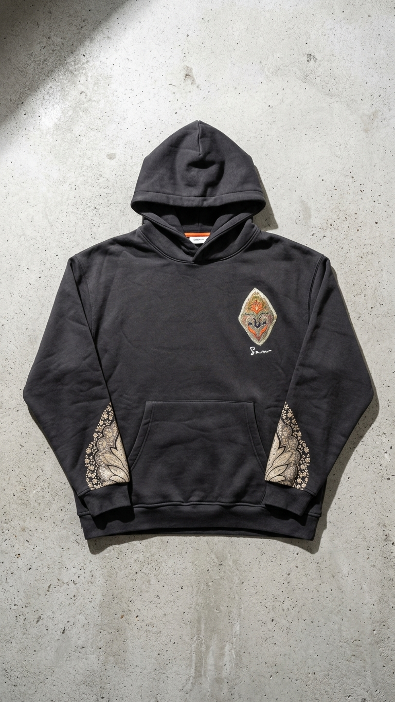 Etnik Kilim İşleme Oversize Siyah Sweatshirt 5223
