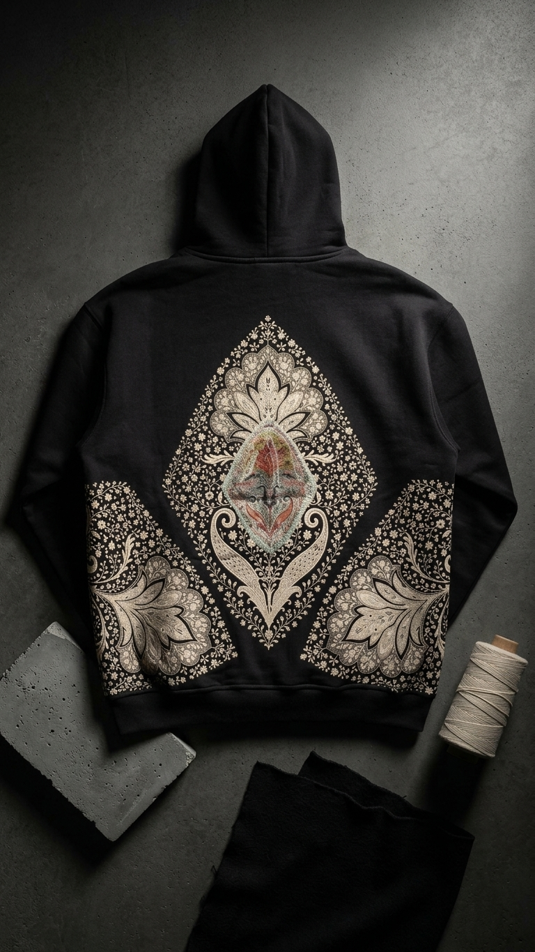 Etnik Kilim İşleme Oversize Siyah Sweatshirt 5223