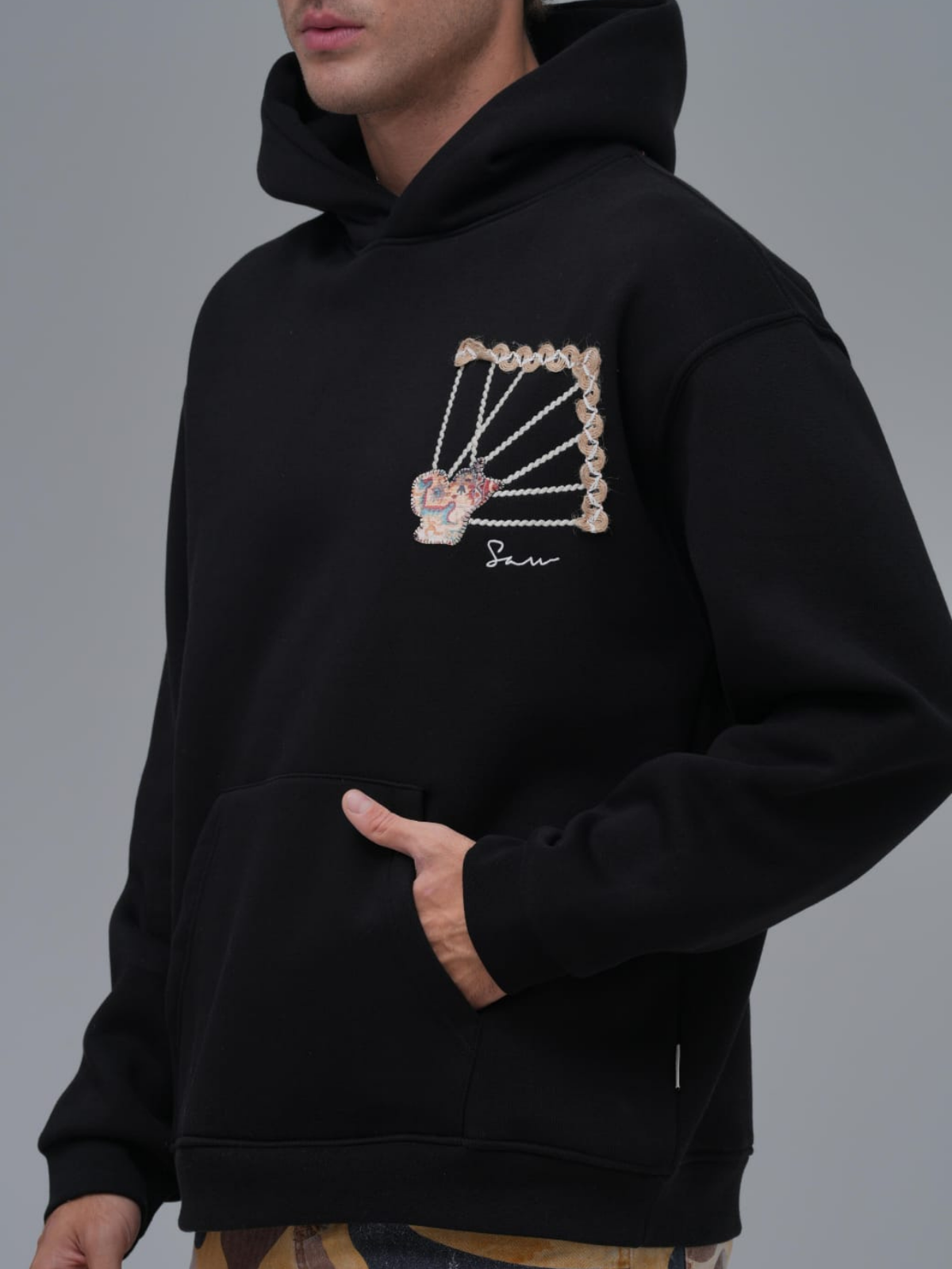 Su Yolu Şeritli Oversize Siyah Sweatshirt 5230
