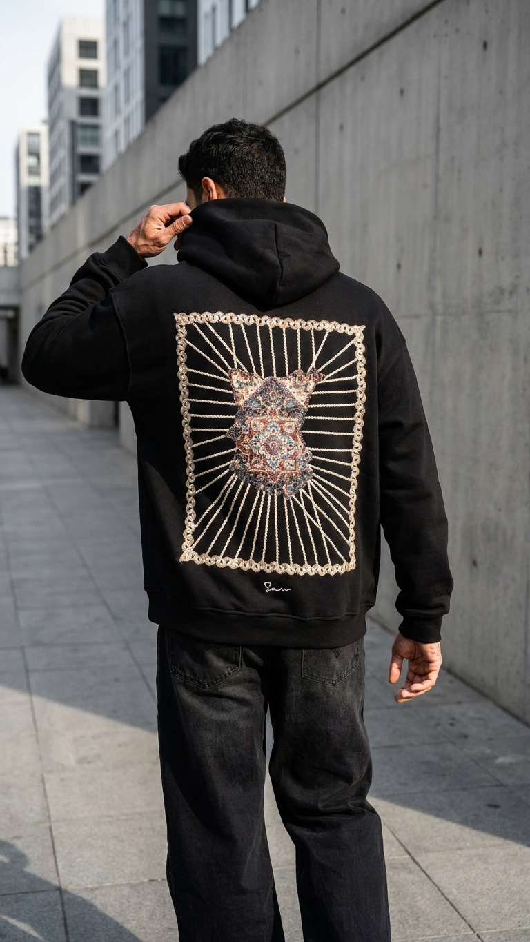 Su Yolu Şeritli Oversize Siyah Sweatshirt 5230