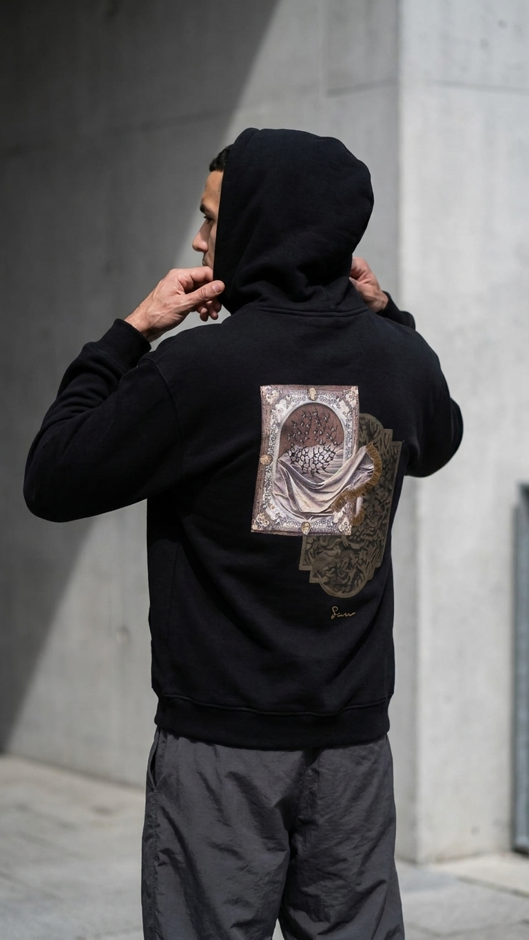 Motif Desenli Oversize Siyah Sweatshirt 5242